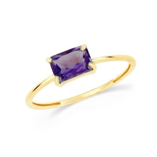 Anel de ouro 18k Ametista natural retangular