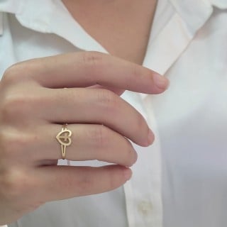 Anel de ouro 18k Cruz em coração