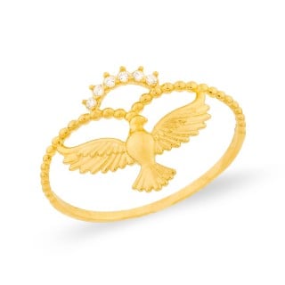 Anel de ouro 18k Divino Espírito Santo com pedras
