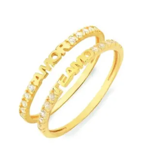 Aparador de ouro 18k par anel com escrita amor e te amo
