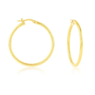Brinco argola de ouro 18k redonda frisada grande