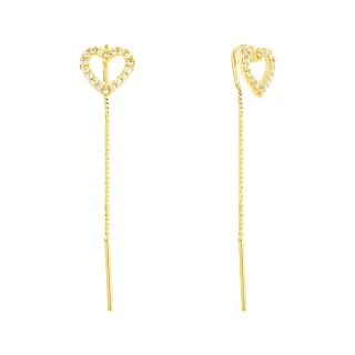 Brinco de ouro 18k coração cravejado corrente