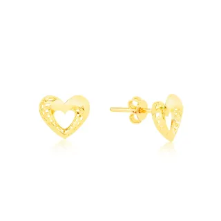 Brinco de ouro 18k coração rendado 