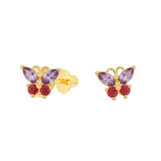 Brinco de ouro 18k borboleta infantil 2o furo