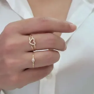 Anel de ouro coração 18k aro duplo delicado