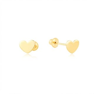 Brinco de ouro 18k coração chapa 5mm