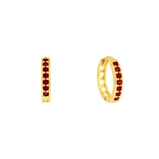 Brinco argola de ouro 18k com pedras vermelhas