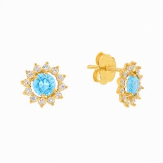 Brinco de ouro 18k Moissanite e Topázio Swiss Ipanema