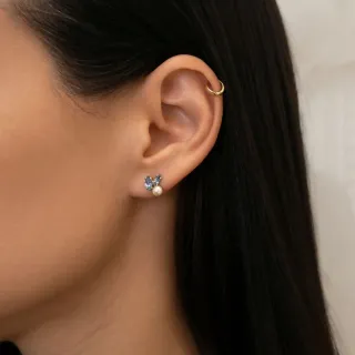  Brinco de ouro 18k pérola e topázio Sky Ipanema
