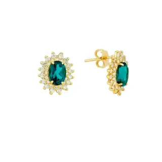 Brinco de ouro 18k Topázio e Moissanite Azul profundo