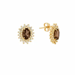 Brinco de ouro 18k Moissanite e Quartzo Leme