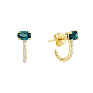 Brinco de ouro 18k topázio London e Moissanite 