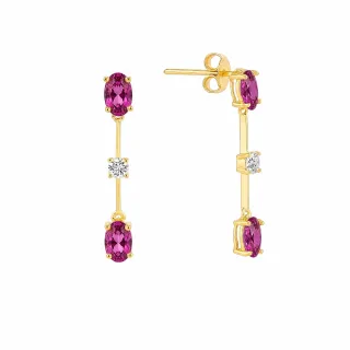 Brinco de ouro Riviera Rodolita e Moissanite