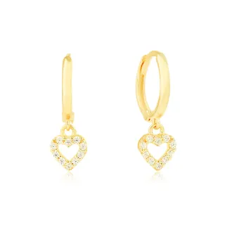 Brinco de argola de ouro 18k com pingente coração VII