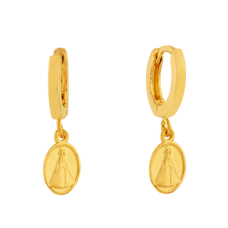 Brinco de ouro 18k argola com pingente N. S. Aparecida