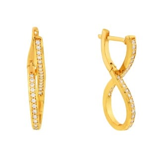Brinco de ouro 18k argola torcida com pedras