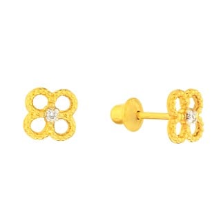 Brinco de ouro 18k flor bolinhas com brilhante