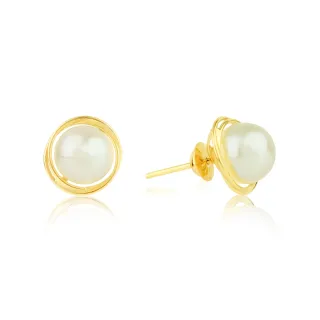 Brinco de ouro 18k rococó e pérola natural 7mm