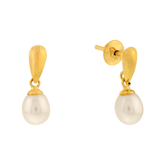 Brinco de Ouro 18k gota polida com pérola pendurada 