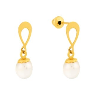 Brinco de ouro 18k pérola gota vazada