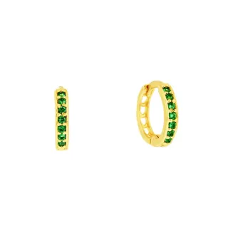 Brinco argola de ouro 18k com pedras verdes