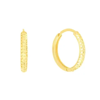 Brinco argola de ouro 18k face diamantada