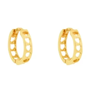 Brinco argola de ouro 18k mini coração 2o furo ou infantil