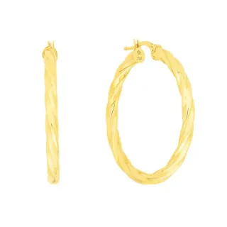 Brinco argola de ouro 18k redonda torcida 38mm
