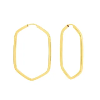 Brinco argola de ouro 18k sextavado longitudinal