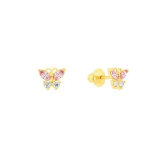 Brinco borboleta infantil ouro 18k rosa e branco