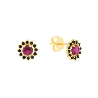 Brinco com pedra vermelha e preta ouro 18k Nite