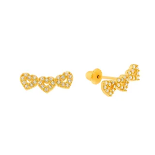Brinco coração de ouro 18k cravejado
