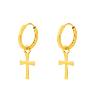 Brinco de cruz argola ouro 18k pequena