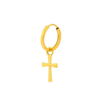 Brinco de cruz masculino ouro 18k argola