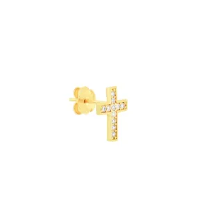 Brinco de cruz ouro 18k com pedras masculino uma peça