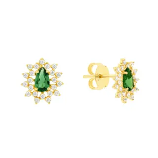 Brinco de diamante e esmeralda gota ouro 18k Hill