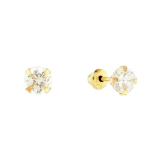 Brinco de ouro 18k 4mm masculino / feminino zircônia branca / transparente