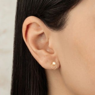 Brinco de ouro 18k arcos com pérola natural 2,5mm
