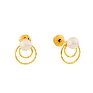 Brinco de ouro 18k arcos com pérola natural 2,5mm