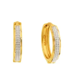Brinco De Ouro 18k Argola Com Aplique De Ródio