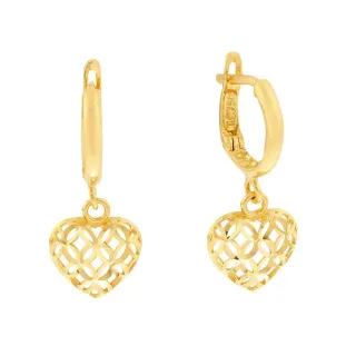 Brinco de ouro 18k argola com coração em flores