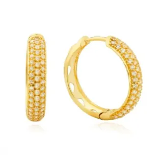 Brinco de ouro 18k argola com pedras