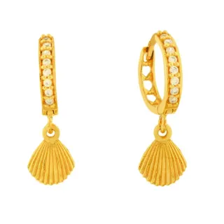 Brinco de ouro 18k argola com pingente concha