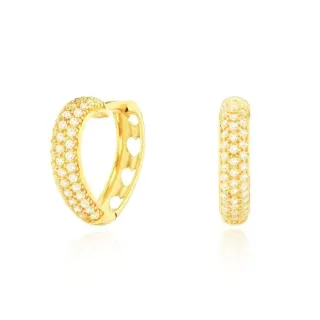 Brinco de ouro 18k argola no formato de coração cravejado de zircônias