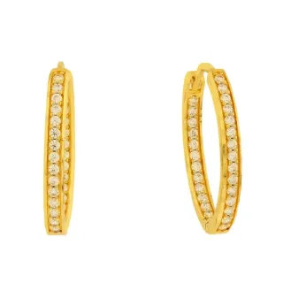Brinco de ouro argola oval com pedras internas