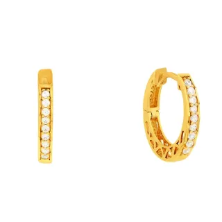 Brinco de ouro 18k argola oval vazada com pedras
