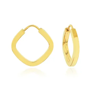 Brinco de ouro 18k argola quadrada losangular fio 2mm 
