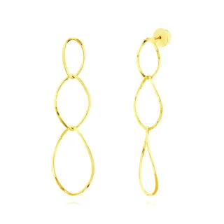 Brinco de ouro 18k argolas amendoadas torcidas em trio entrelaçadas – 0,5mm