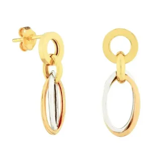 Brinco de ouro 18k argolas entrelacadas em tres tons de ouro B0207e3