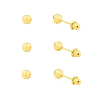 Brinco de ouro 18k bola três pares de 3mm